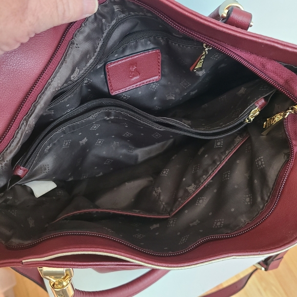 Foxer Red Gold Leather Shoulder Bag Large Tote Purse Handbag Satchel 2 Handle - Picture 13 of 15